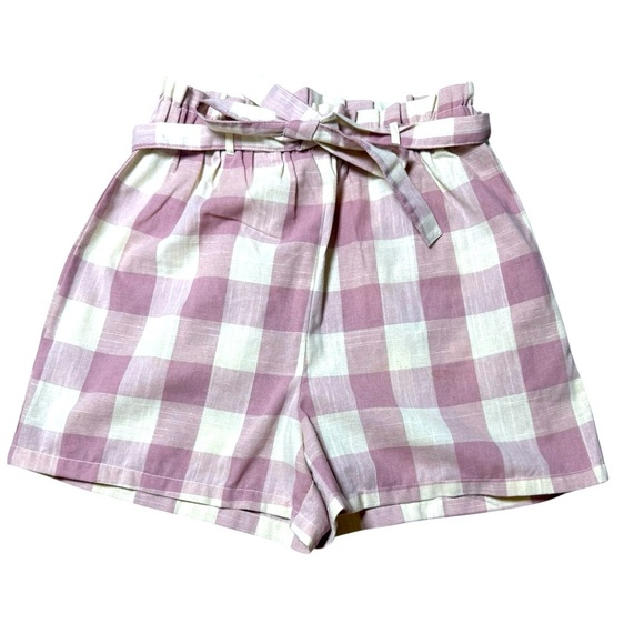 Primark Checkered Paperbag tie shorts pink and white check size 2 excellent con - Picture 1 of 3